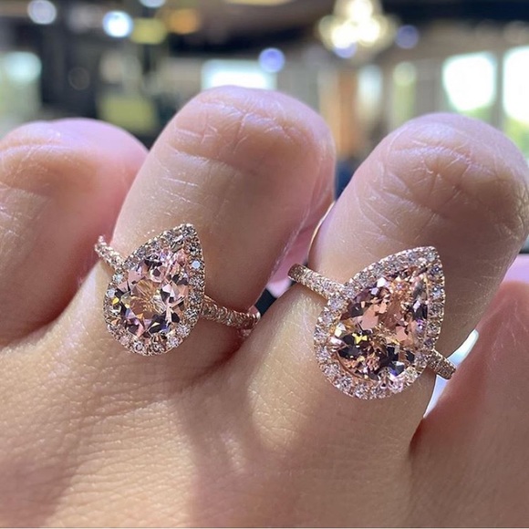 3.44Ct Pear Cut Morganite Solitaire Rose Gold Ring - Picture 10 of 16